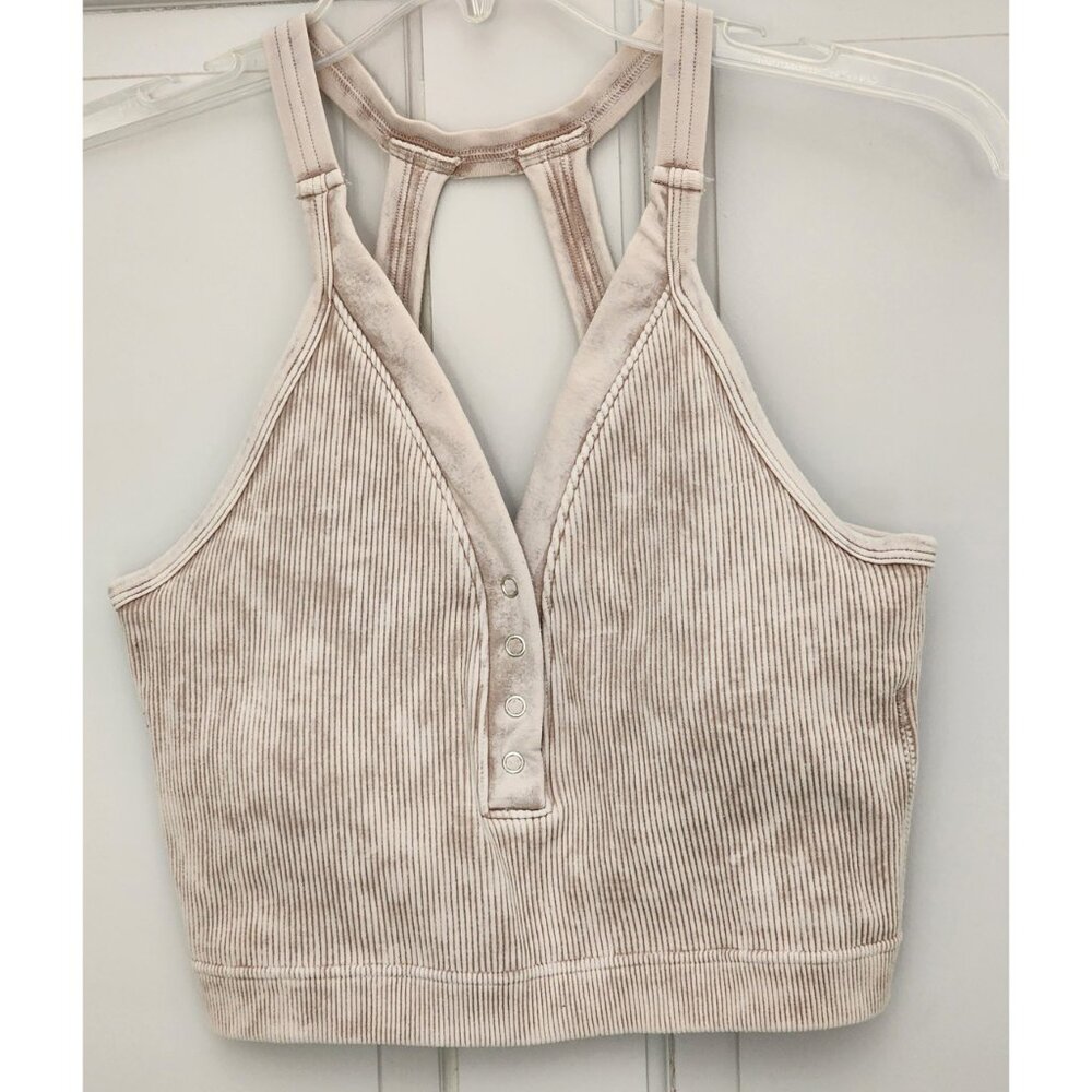 Kali Rose Ribbed Bralette Crop Top in Tan Size 1X/2X